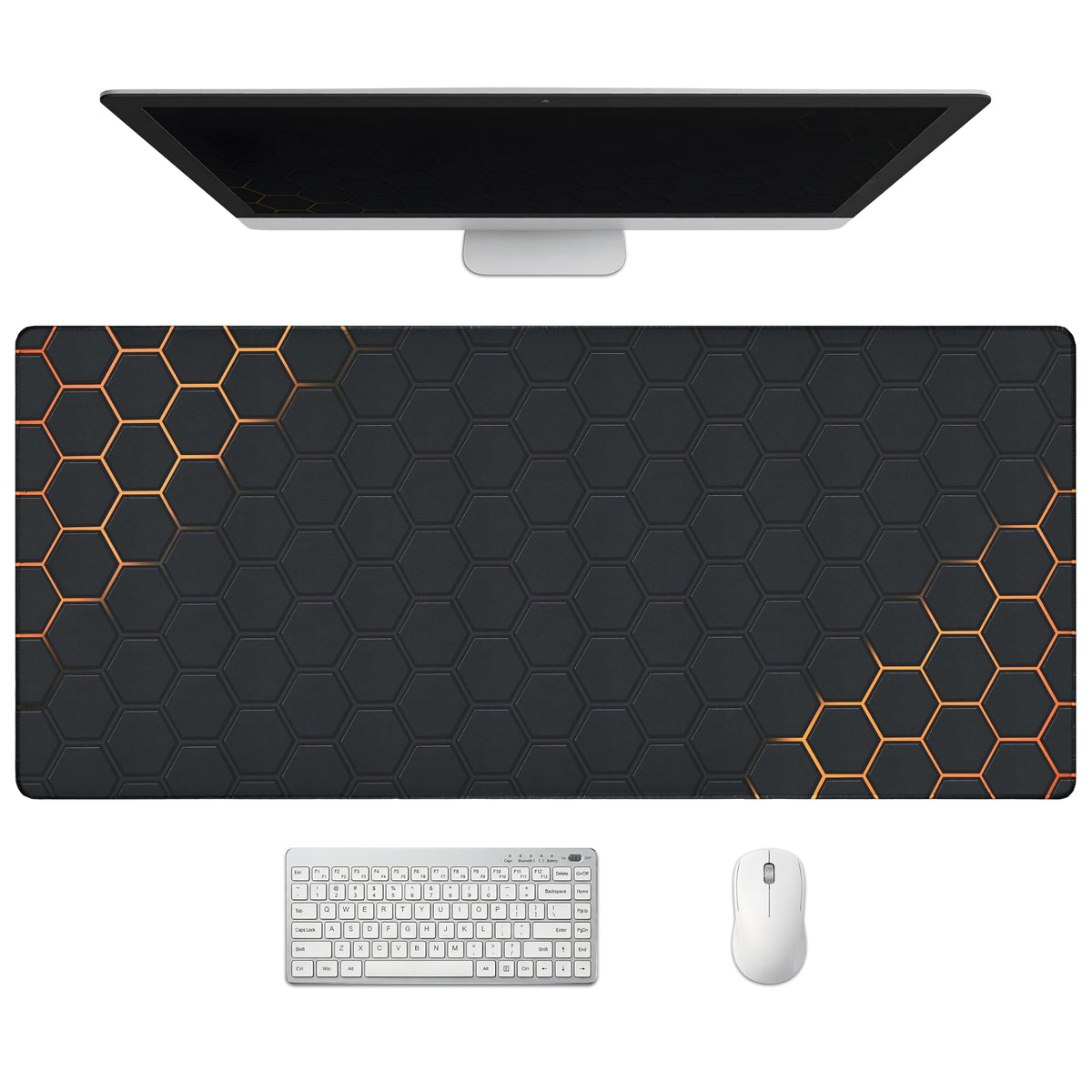 Extended Honeycomb Desk Mat, XXL Large Gaming Mouse Pad, Gold Glowing Pattern Stitched Edges Waterproof Non-Slip Rubber Base for Computer Keyboard Laptop Work Home Office 35.4"x15.7"