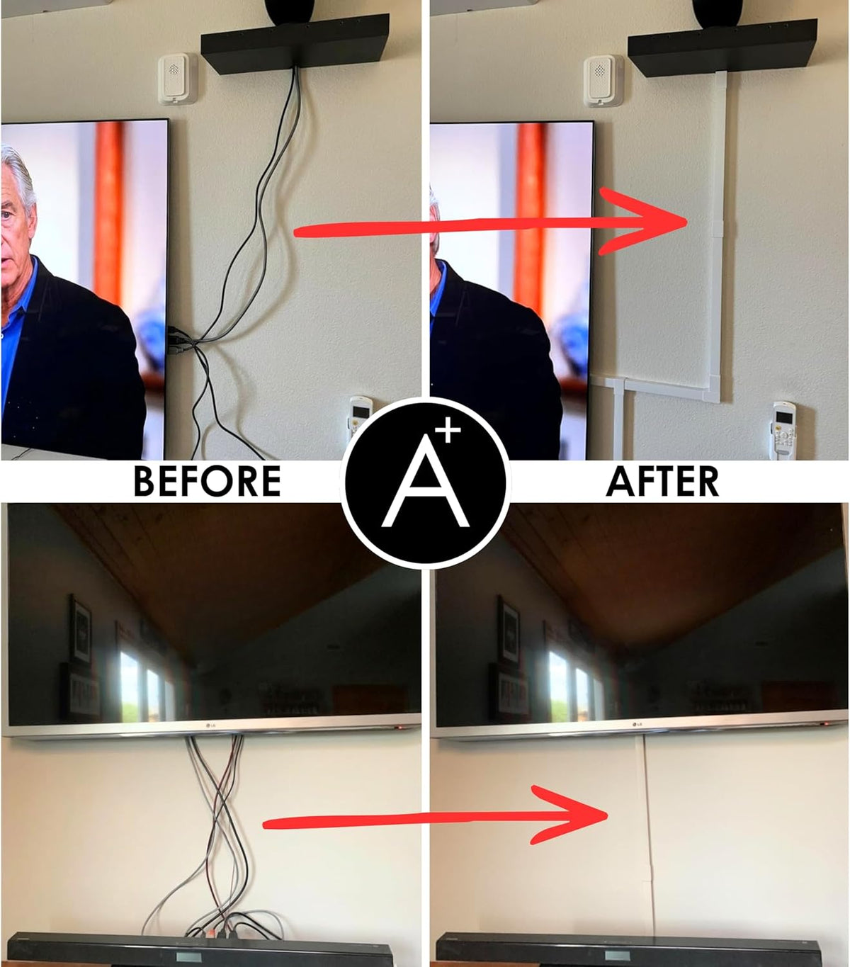 A+ ELECTRIC Cord Cover Full Kit, 26ft/315in Self-Adhesive Cable Raceway, 20 Snap-On Channels, Wire Hider for TV, HDMI & Speaker Cables, Includes Connectors & Corners, Paintable Cable Management, White