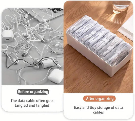 11 Grid Clear Cable Organizer Box with Switch for Desktop Cord Storage