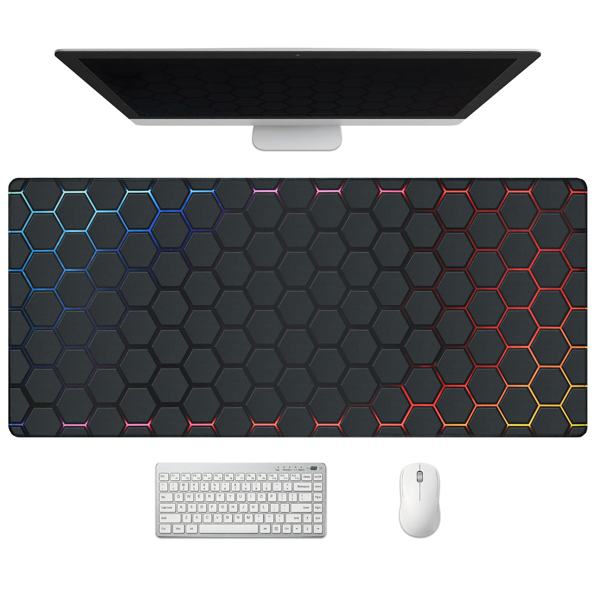 Extended Honeycomb Desk Mat, XXL Large Gaming Mouse Pad, Gold Glowing Pattern Stitched Edges Waterproof Non-Slip Rubber Base for Computer Keyboard Laptop Work Home Office 35.4"x15.7"