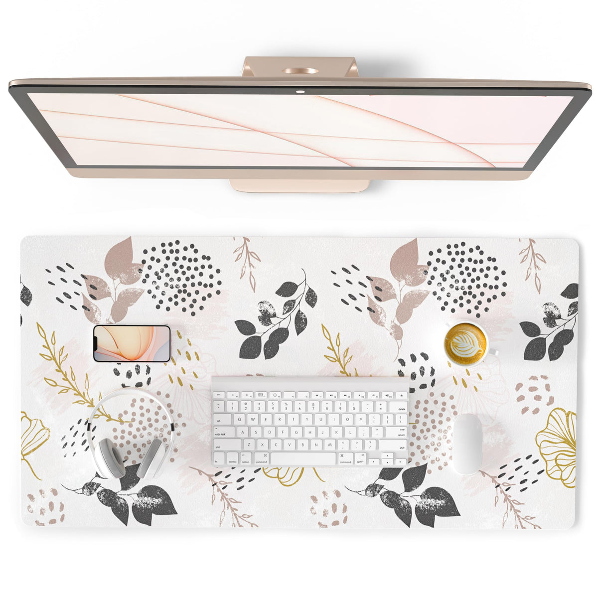 QiyI PU Leather Large Mouse Pad, Office Decor, 31.5" x 15.7", Rose Gold