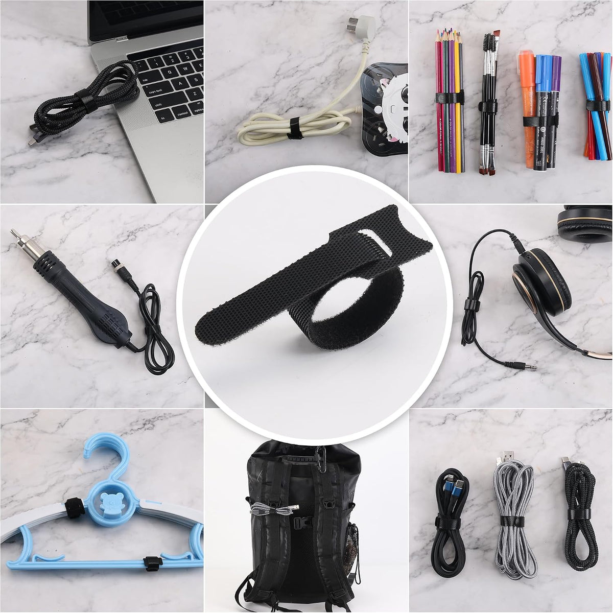 Nettbe Reusable Cable Ties, 210 PCS 6 Inches Adjustable Cord Straps Wire Organizer Cord Wrap and Hook Loop Cable Management