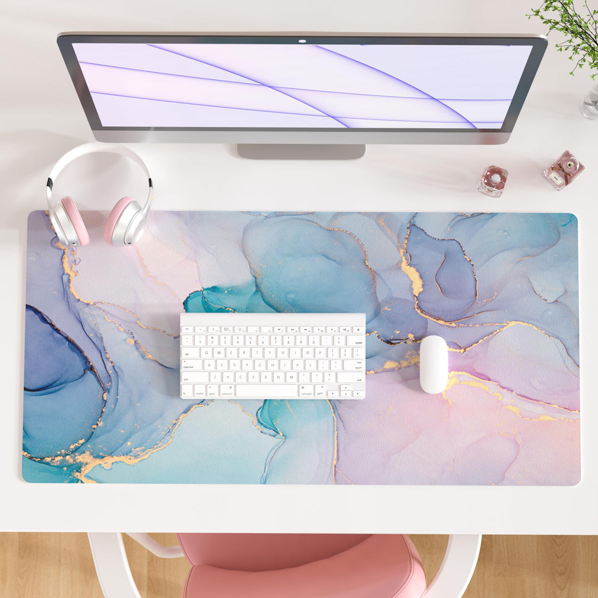 QiyI PU Leather Large Mouse Pad, Office Decor, 31.5" x 15.7", Rose Gold