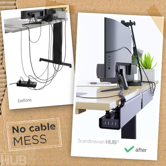 Scanfield Under Desk Cable Management Tray, No-Screw, 17-Inch, 2-Pack Black
