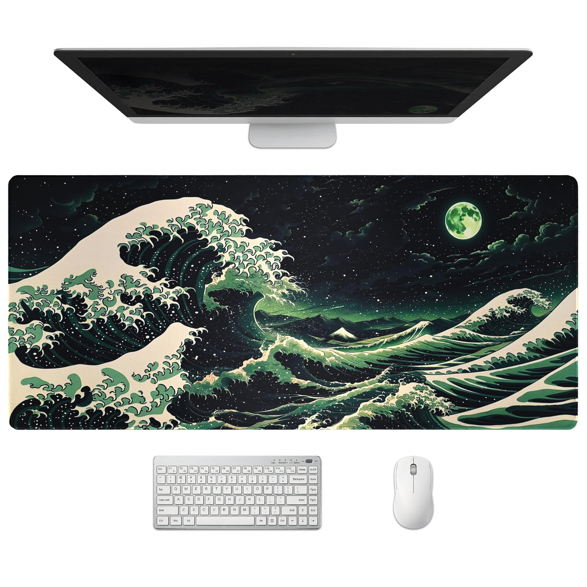 Extended Honeycomb Desk Mat, XXL Large Gaming Mouse Pad, Gold Glowing Pattern Stitched Edges Waterproof Non-Slip Rubber Base for Computer Keyboard Laptop Work Home Office 35.4"x15.7"