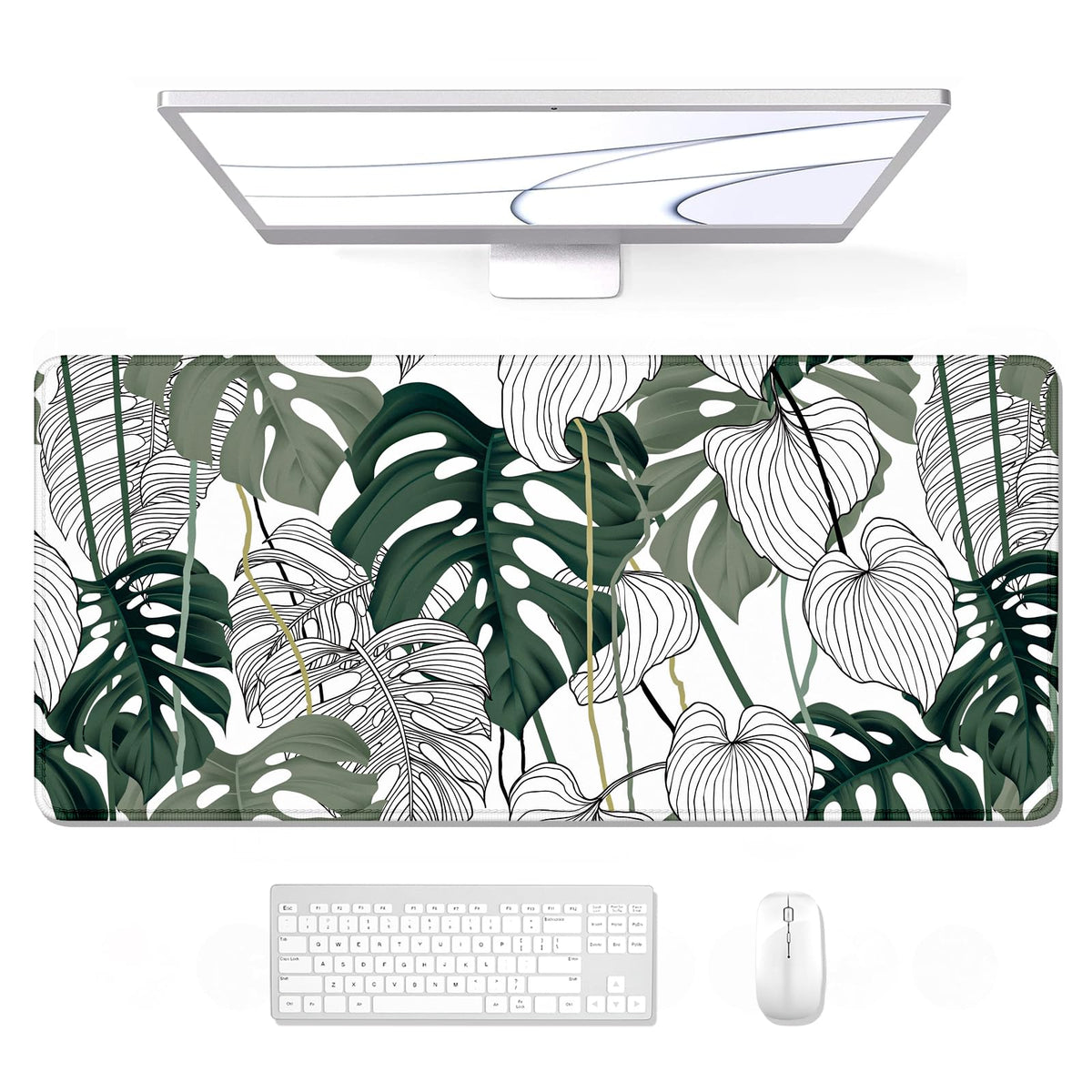 Desk Mat, Ultra Large Mouse Pad, XXL Gaming Mousepad, Green Tropical Leaves Deskpad, Big Extended Full Size Mouse Pad, Desktop Desk Matt for Keyboard, Laptop & Computer, 35.5 x 15.7 in