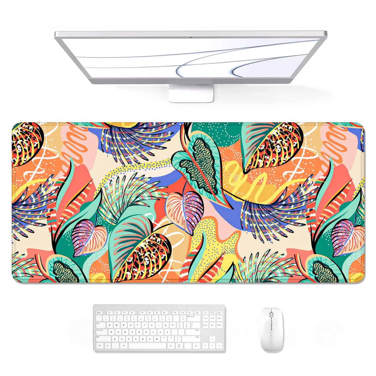 Desk Mat, Ultra Large Mouse Pad, XXL Gaming Mousepad, Green Tropical Leaves Deskpad, Big Extended Full Size Mouse Pad, Desktop Desk Matt for Keyboard, Laptop & Computer, 35.5 x 15.7 in