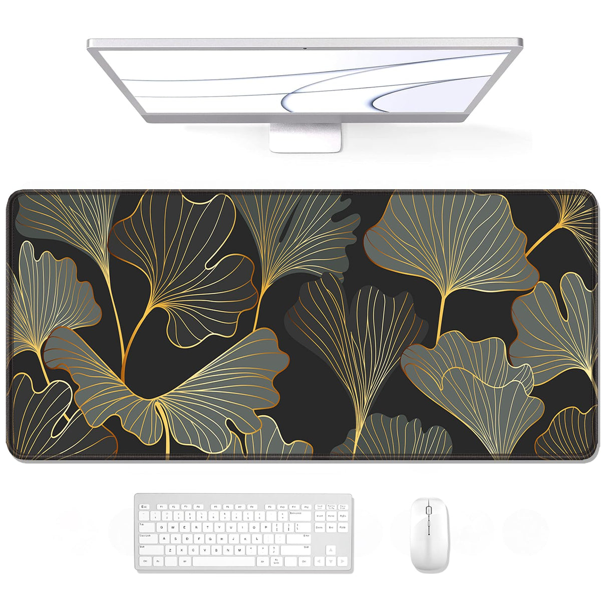 Desk Mat, Ultra Large Mouse Pad, XXL Gaming Mousepad, Green Tropical Leaves Deskpad, Big Extended Full Size Mouse Pad, Desktop Desk Matt for Keyboard, Laptop & Computer, 35.5 x 15.7 in