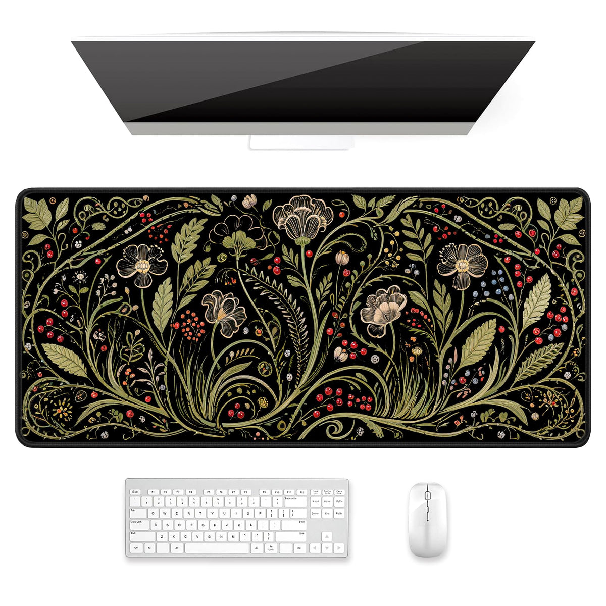 Desk Mat, Ultra Large Mouse Pad, XXL Gaming Mousepad, Green Tropical Leaves Deskpad, Big Extended Full Size Mouse Pad, Desktop Desk Matt for Keyboard, Laptop & Computer, 35.5 x 15.7 in