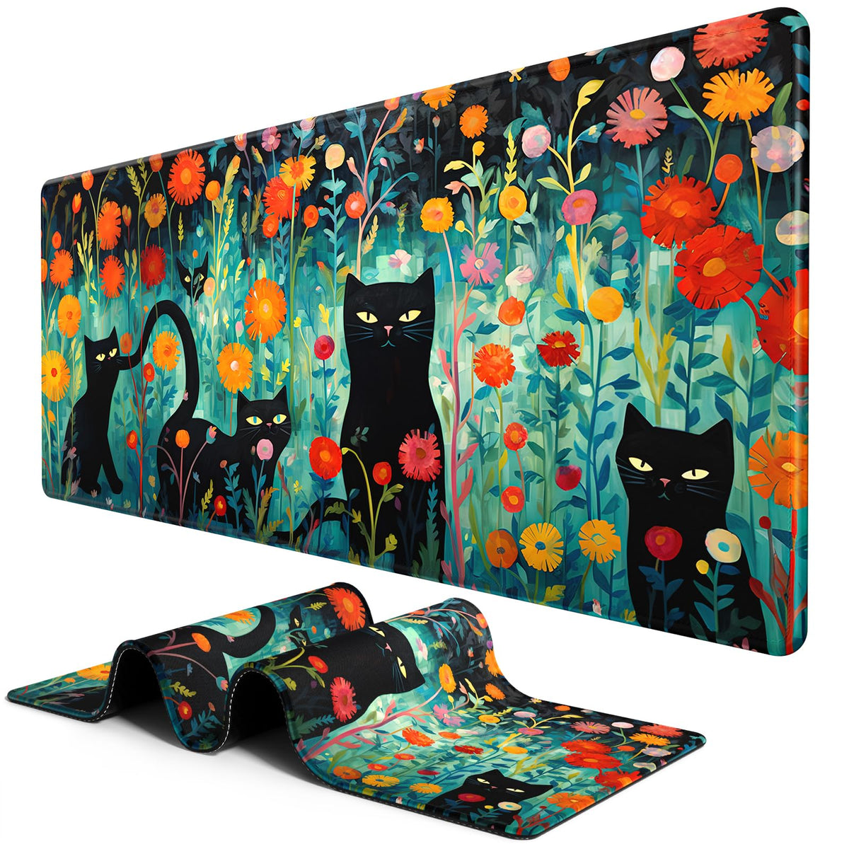 BOSOBO Extended Gaming Desk Mat, XXL Full Cover 31.5 x 11.8 Inches, Black Leopard Print