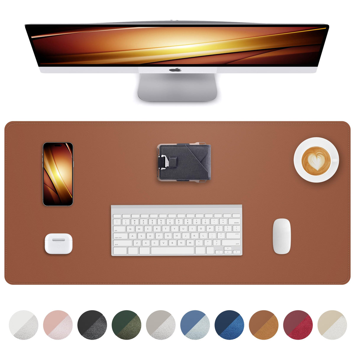 AFIING Desk Pad Protector 23.6" x 13.7" - Non-Slip Waterproof PU Leather Desk Mat for Mouse, Keyboard, Laptop, Office and Home Workspace (Beige)