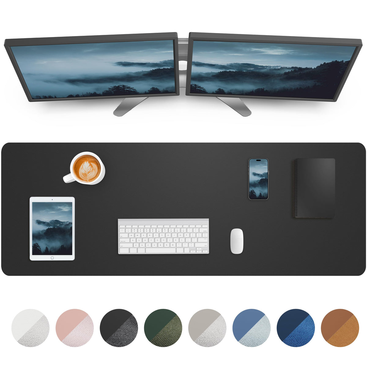 AFIING Leather Desk Pad Protector, Mouse Pad, Office Desk Mat, Non-Slip PU Leather Desk Blotter, Large Desk Mat, Waterproof Keyboard Mat for Office/Home/Decor (Dark Green, 48" x 17")