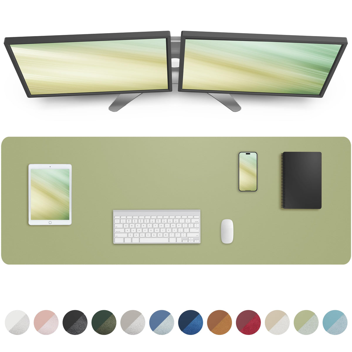 AFIING Leather Desk Pad Protector, Mouse Pad, Office Desk Mat, Non-Slip PU Leather Desk Blotter, Large Desk Mat, Waterproof Keyboard Mat for Office/Home/Decor (Dark Green, 48" x 17")