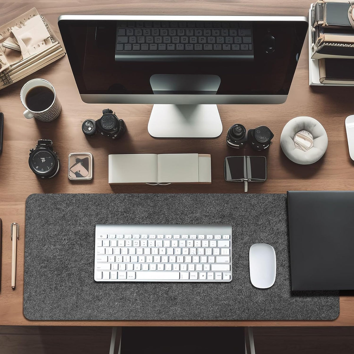 2 PCS Large Felt Desk mat, 40''x16'' with Non-Slip Full Desk Mouse Pad,Office Computer Desk for Keyboard Mat,Felt Desk Mat for Desk Pad Protector（100x40cm）