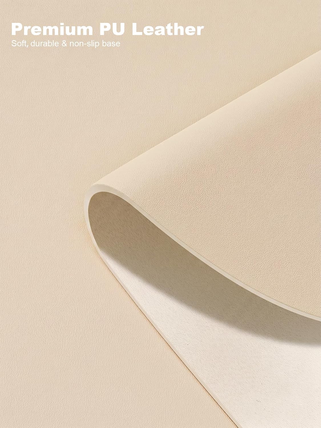 Desk Mat, 31.5" x 15" Oval PU Leather Non-Slip Desk Pad Large Mouse Pad for Desktop, Waterproof Countertop Protector Writing Mat for Office, Home, Gaming, Vanity, Beige