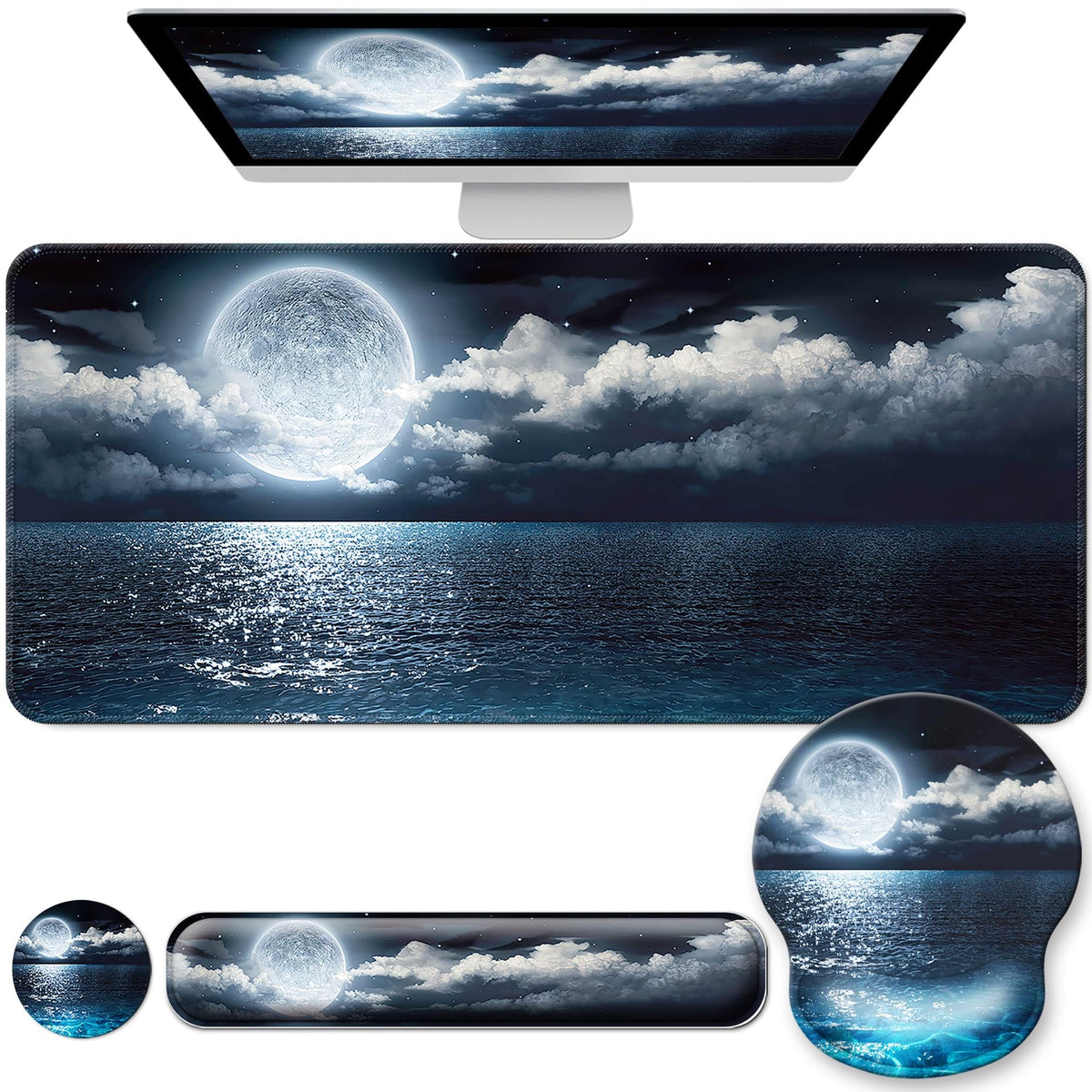 Desk Mat Set Keyboard and Mouse Pad with Wrist Rest Support
