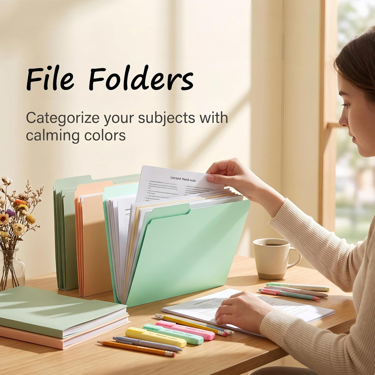 Colored File Folders,30 Pack Manilla Folders 8.5 x 11, 1/3 Cut Tabs