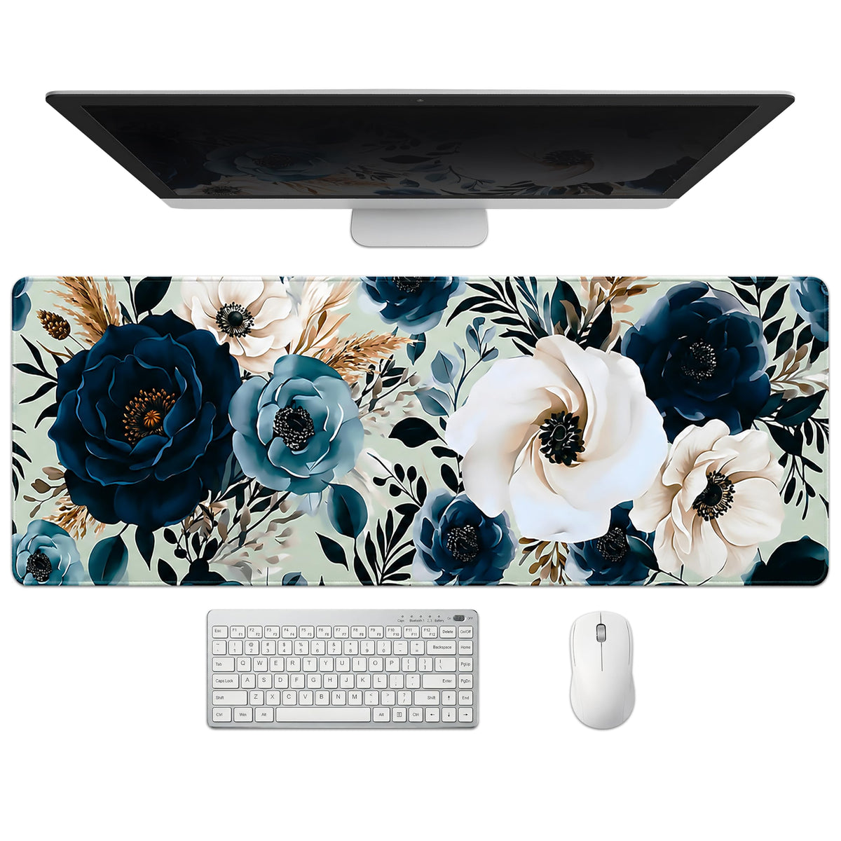 Extended Honeycomb Desk Mat, XXL Large Gaming Mouse Pad, Gold Glowing Pattern Stitched Edges Waterproof Non-Slip Rubber Base for Computer Keyboard Laptop Work Home Office 35.4"x15.7"
