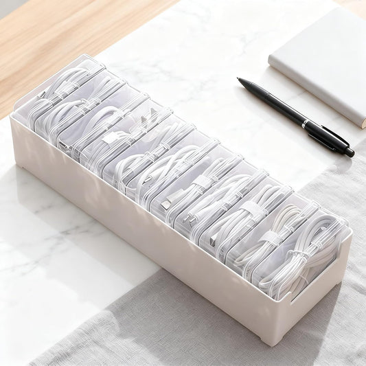 11 Grid Clear Cable Organizer Box with Switch for Desktop Cord Storage