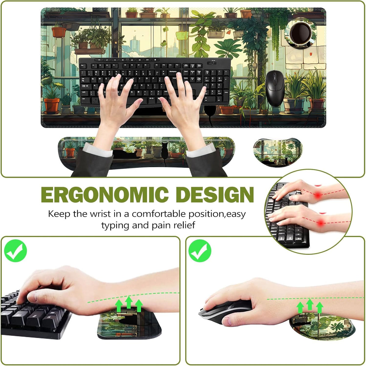 ToLuLu Extended Gaming Mouse Pad, Memory Foam Keyboard Mouse Wrist Rest Set