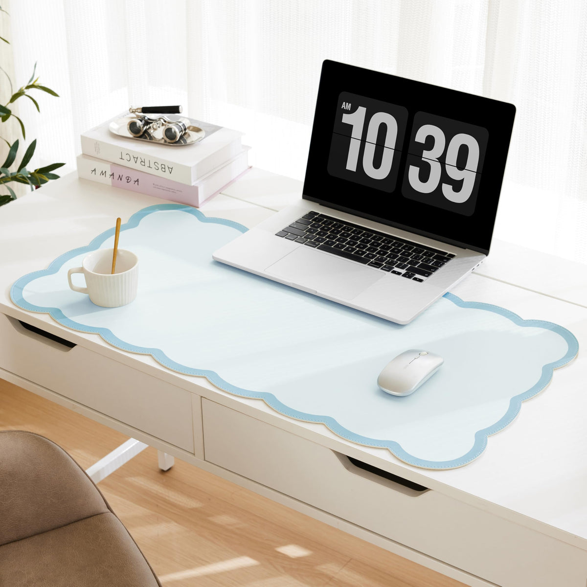 Scalloped Desk Mat, 31.5" x 15.7" Large Cute Aesthetic Desk Accessories, PU Leather Computer Laptop Desk Mouse Keyboard Pad, Desk Writing Mat for Vanity/Work/Home Decor (Pink, 31.5" x 15.7")