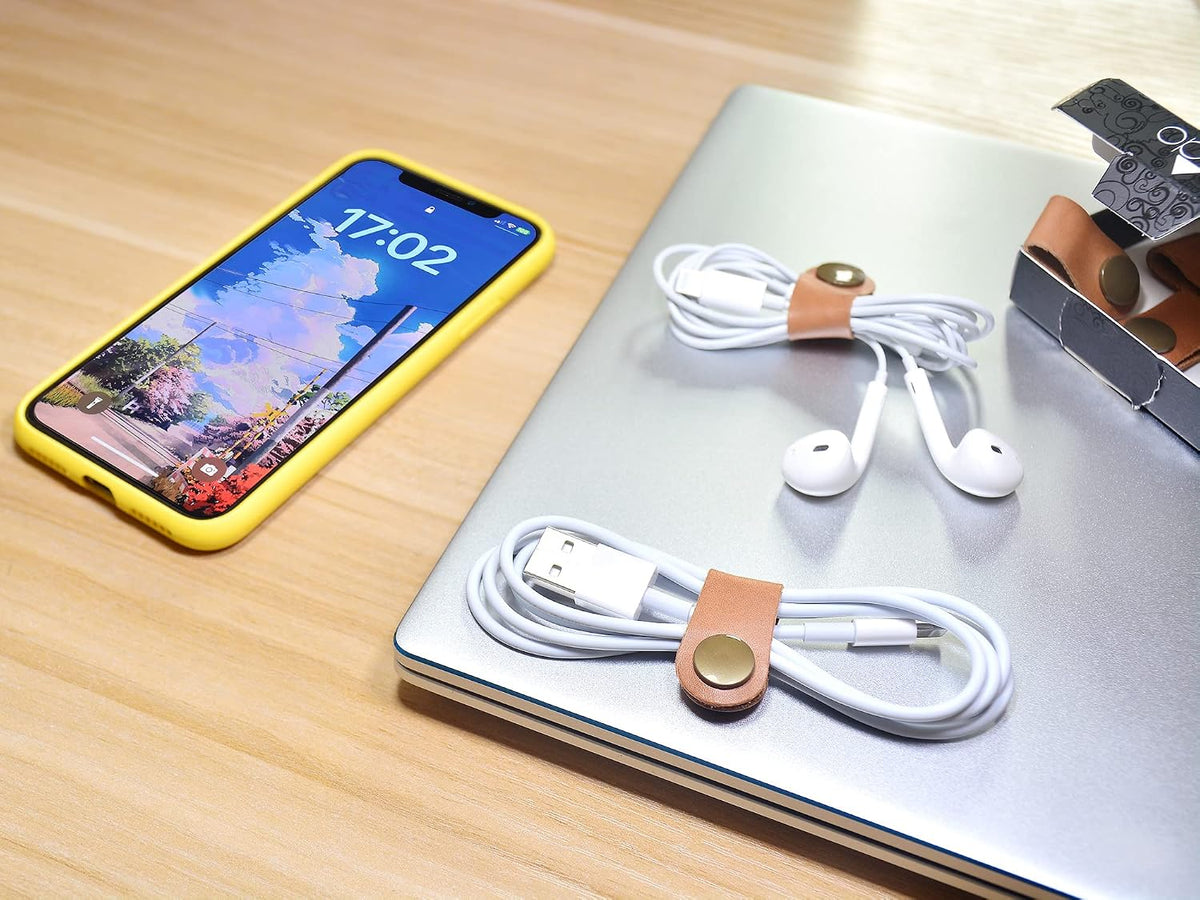 CAILLU Leather Cord Organizer,Cable Ties for Earbuds,Cord Keeper for Travel