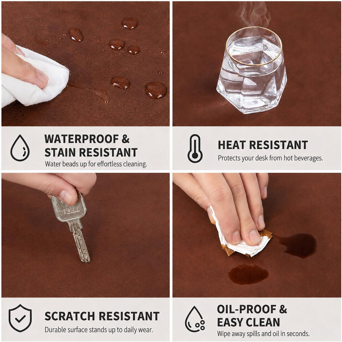 Non-Slip Leather Desk Pad,Large Mouse Mat,PU Leather Blotter,Laptop Desk Mat,Waterproof Writing Pad for Office and Home,(Red Brown 31.5" x 15.8")