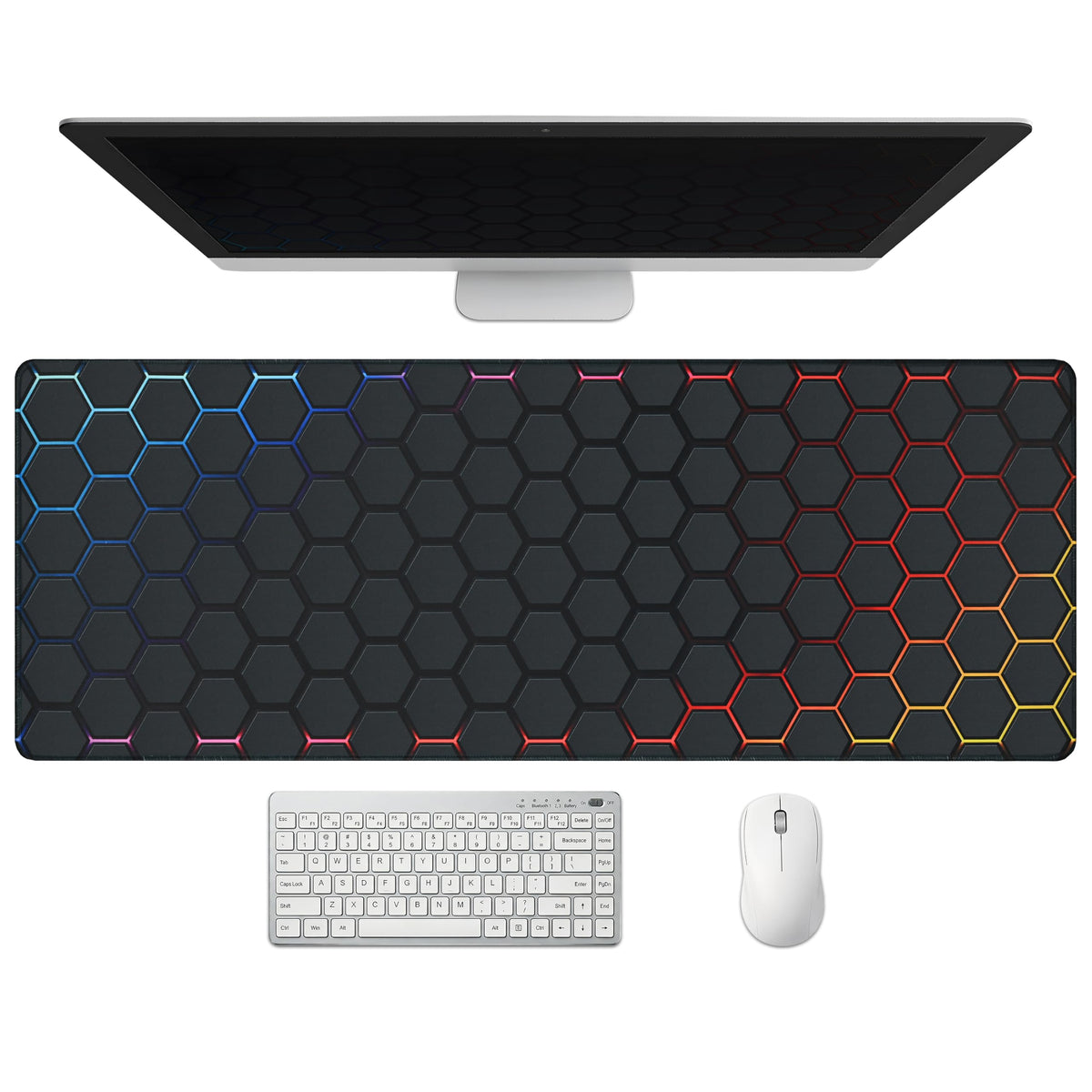 Extended Honeycomb Desk Mat, XXL Large Gaming Mouse Pad, Gold Glowing Pattern Stitched Edges Waterproof Non-Slip Rubber Base for Computer Keyboard Laptop Work Home Office 35.4"x15.7"