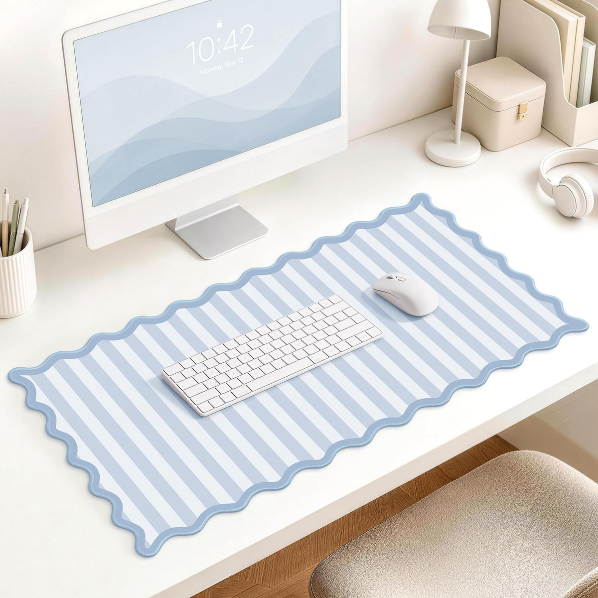 HAUTOCO Scalloped Desk Mat 31.5'' x 15.8'' Aesthetic Mouse Pad