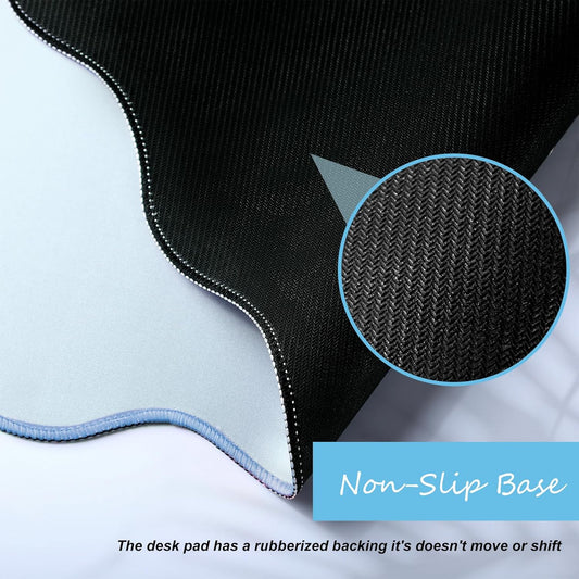 Hahafelt Large Scalloped Desk Mat Pad, Blue, 31.5 x 15.8 Inches
