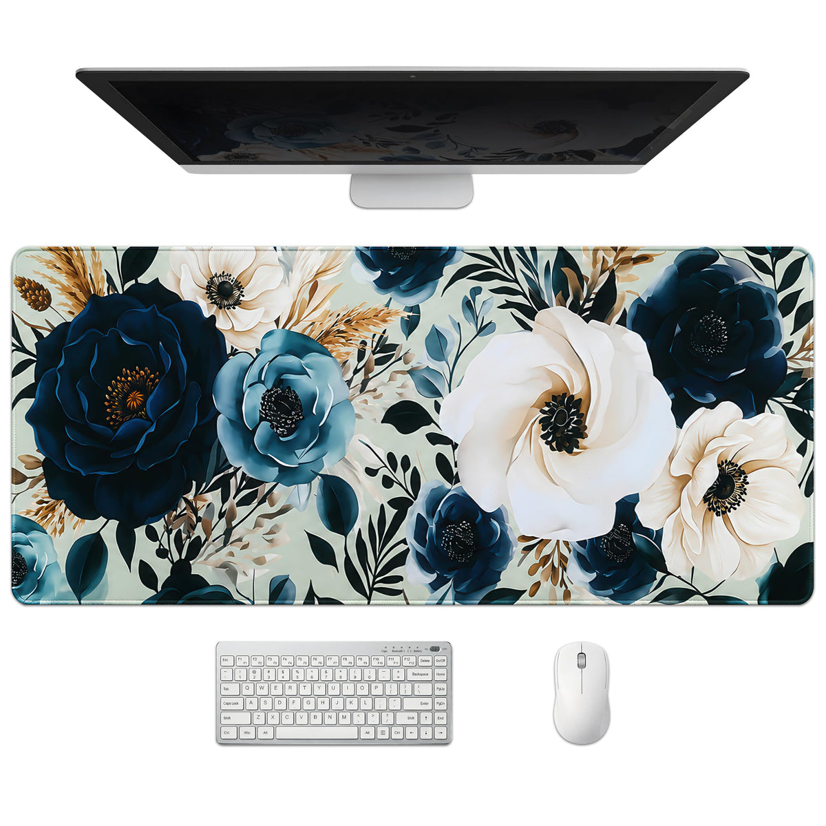 Extended Honeycomb Desk Mat, XXL Large Gaming Mouse Pad, Gold Glowing Pattern Stitched Edges Waterproof Non-Slip Rubber Base for Computer Keyboard Laptop Work Home Office 35.4"x15.7"