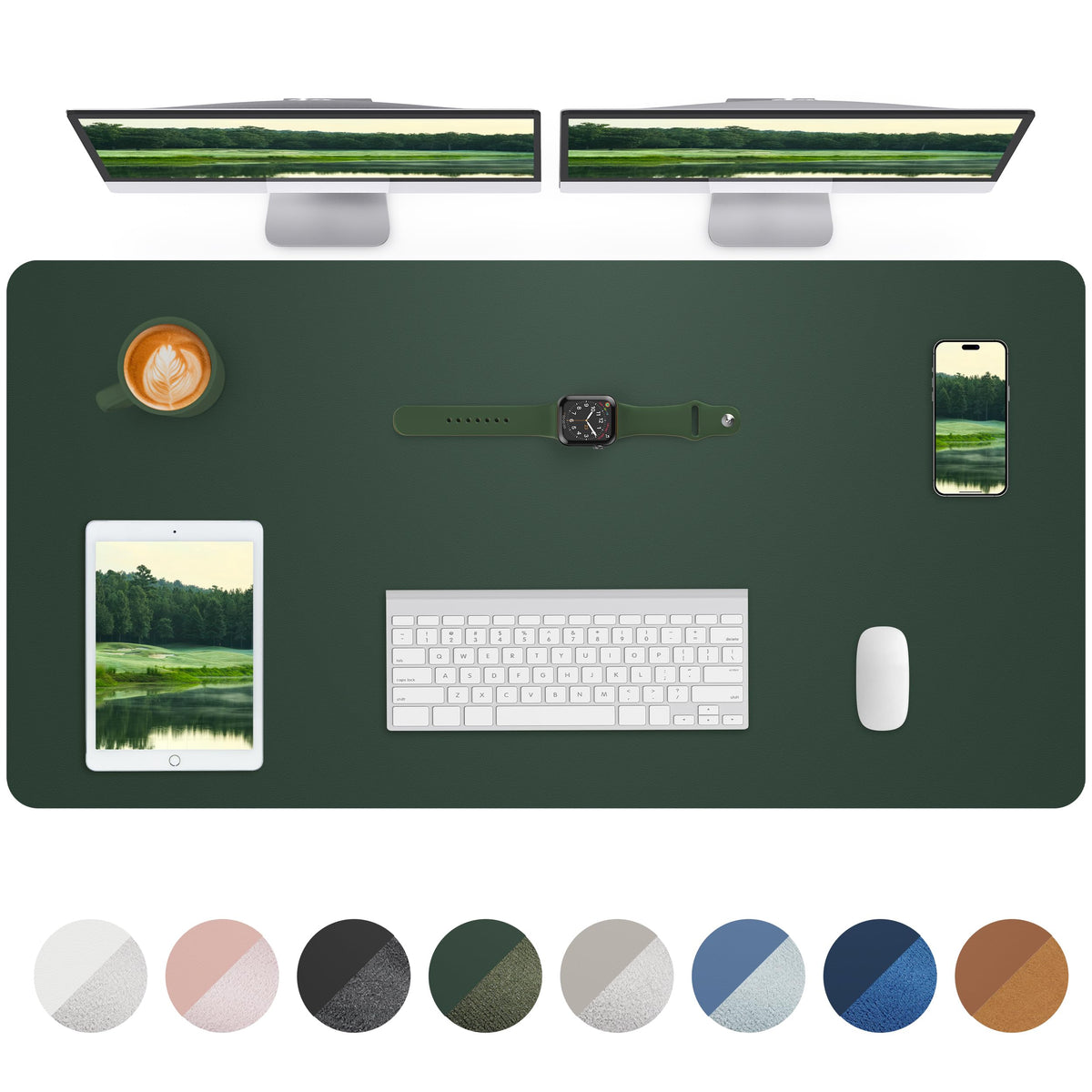 AFIING Leather Desk Pad Protector, Mouse Pad, Office Desk Mat, Non-Slip PU Leather Desk Blotter, Large Desk Mat, Waterproof Keyboard Mat for Office/Home/Decor (Dark Green, 48" x 17")