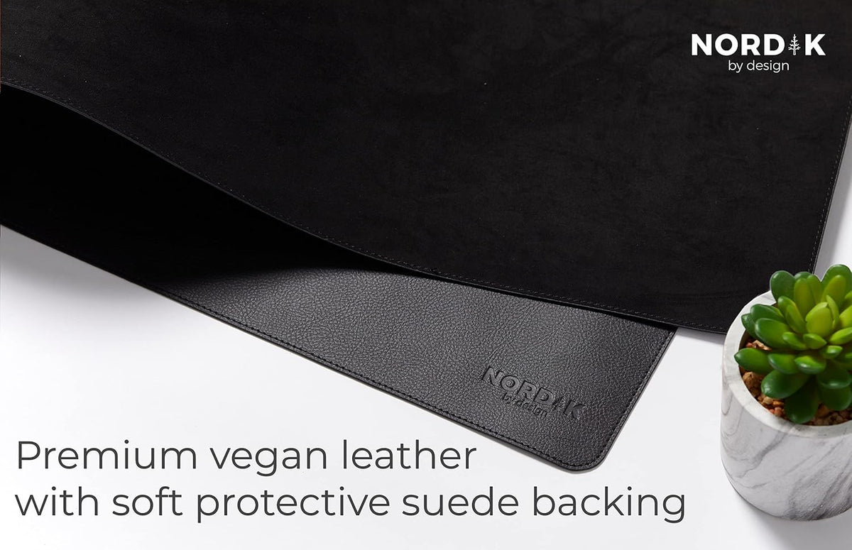 Nordik Leather Desk Mat - Pebble Black - Large Leather Desk Pad 35x17 in