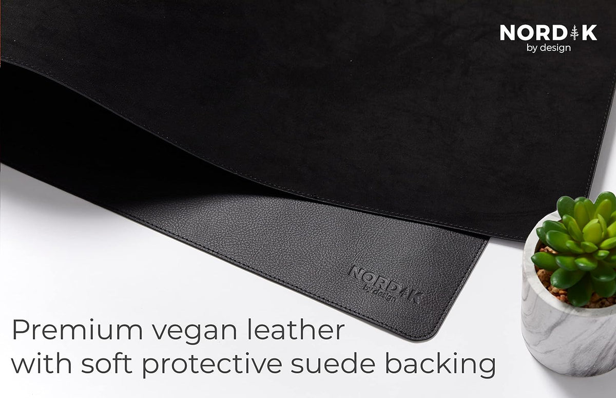 Nordik Leather Desk Mat - Pebble Black - Large Leather Desk Pad 35x17 in