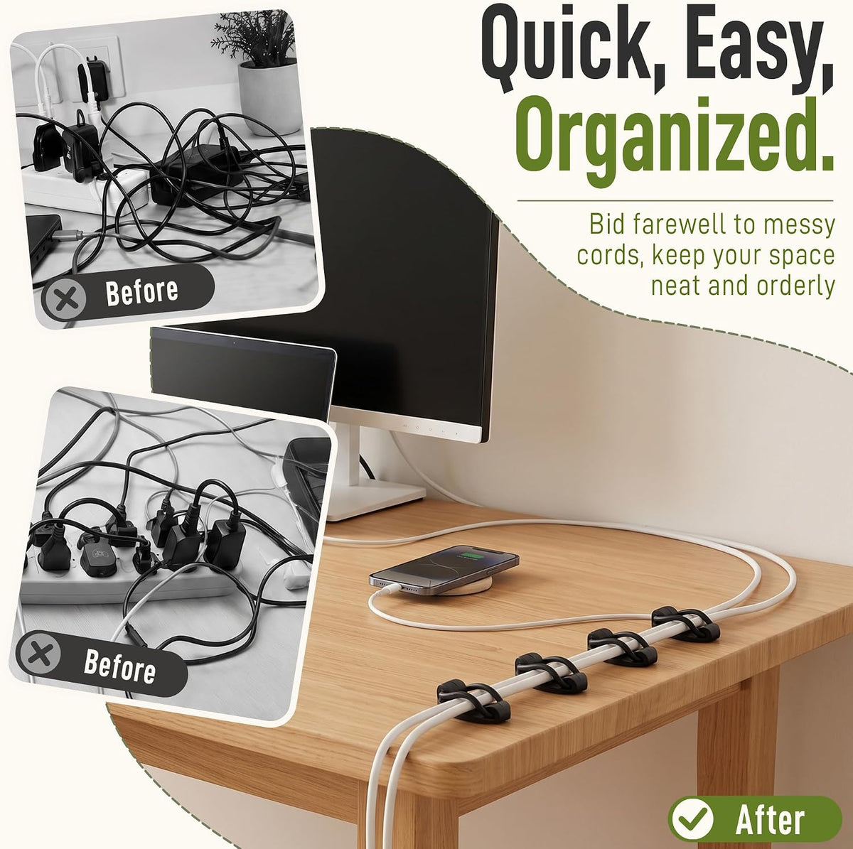Adjustable Cable Management，15 Pack Black Cable Clips