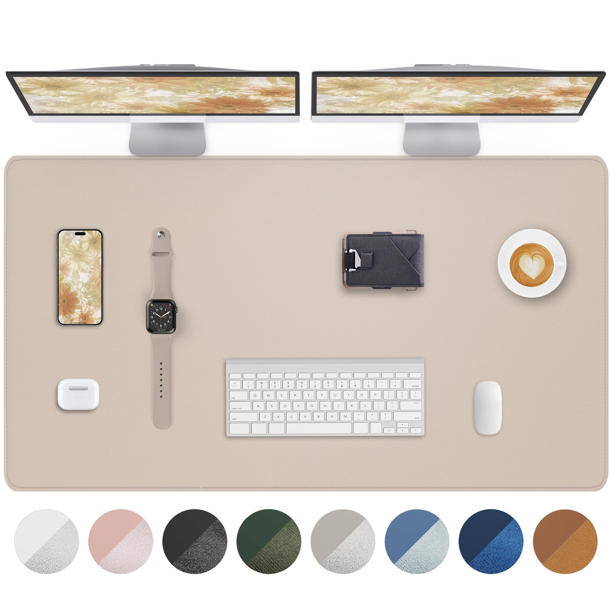 AFIING Desk Pad Protector 23.6" x 13.7" - Non-Slip Waterproof PU Leather Desk Mat for Mouse, Keyboard, Laptop, Office and Home Workspace (Beige)