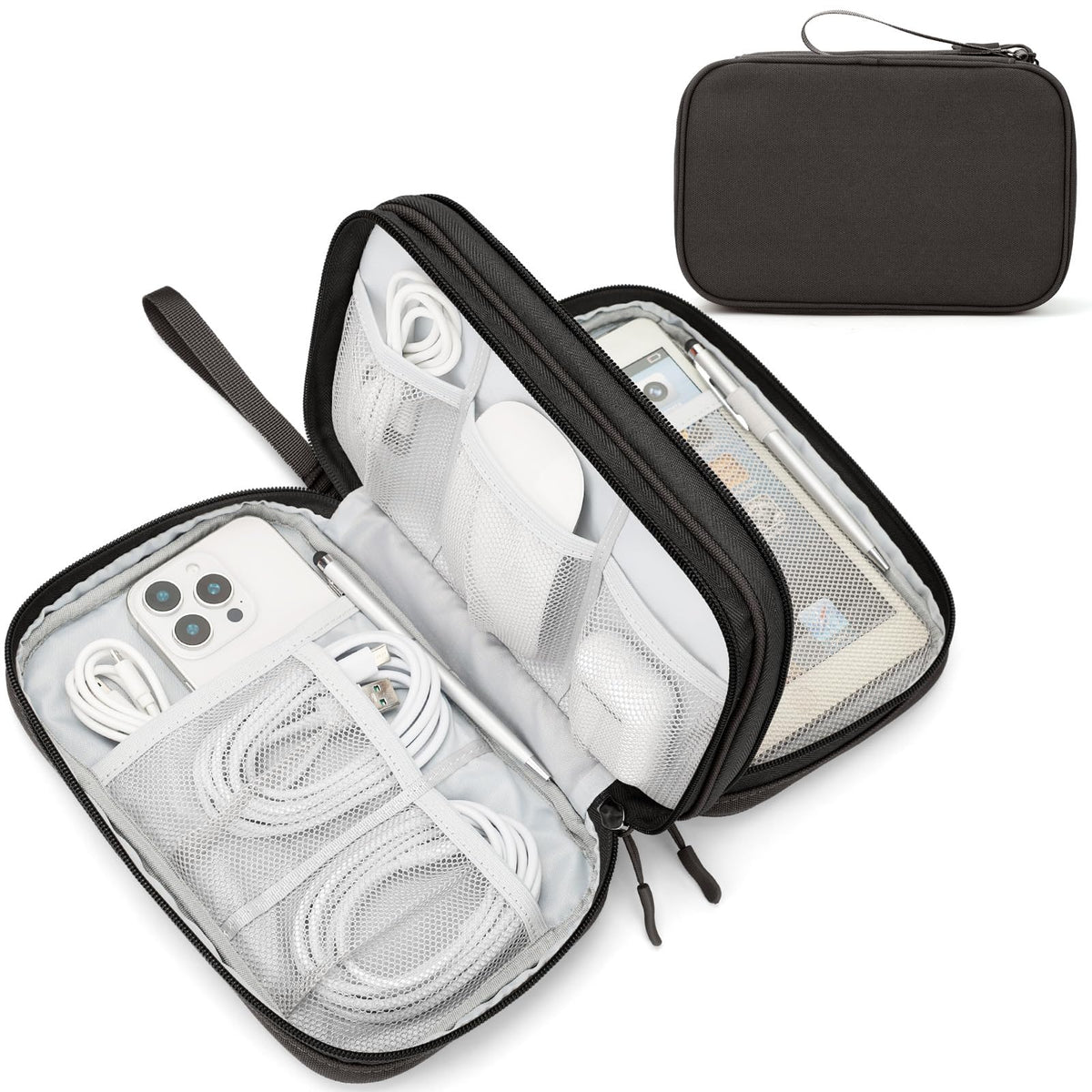 FYY Electronic Organizer, Travel Tech Pouch Bag, Medium, Black