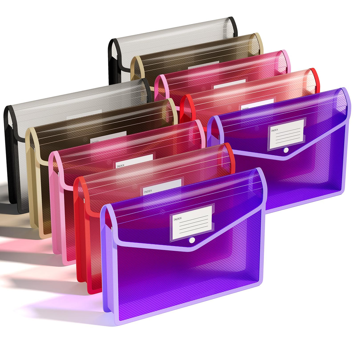 ThinkTex Plastic Expanding File Folders, Transparent Envelopes with Elastic