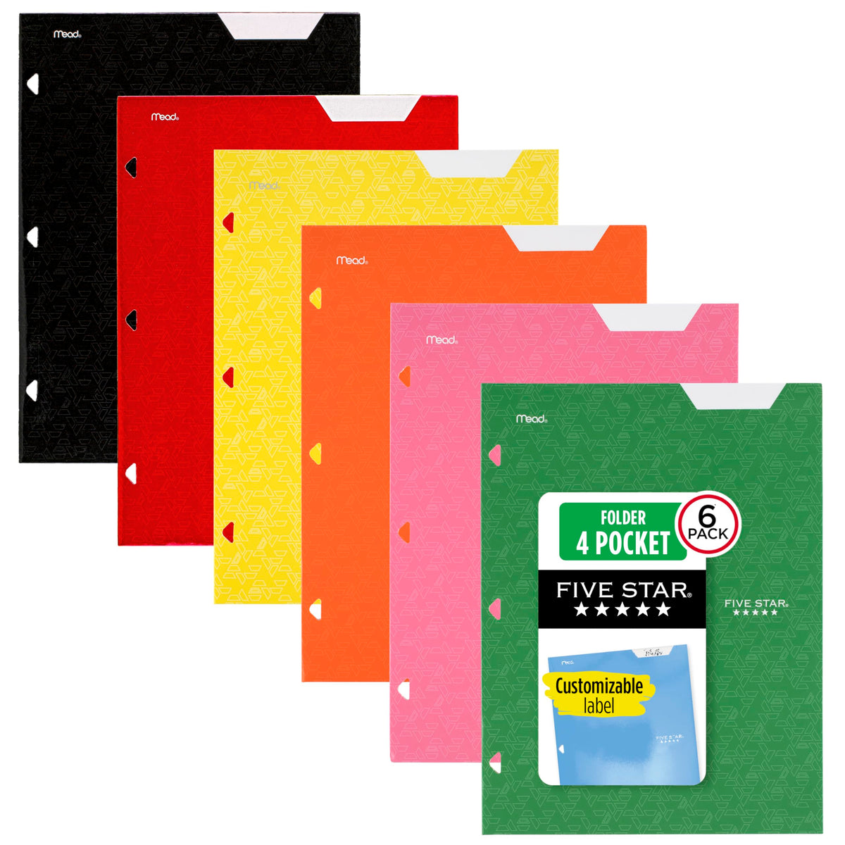 Five Star 4-Pocket Folder, 6 Pack, Paper Folder, Fits 3-Ring Binders, Holds 8-1/2" x 11" Paper, Assorted Colors (38058)