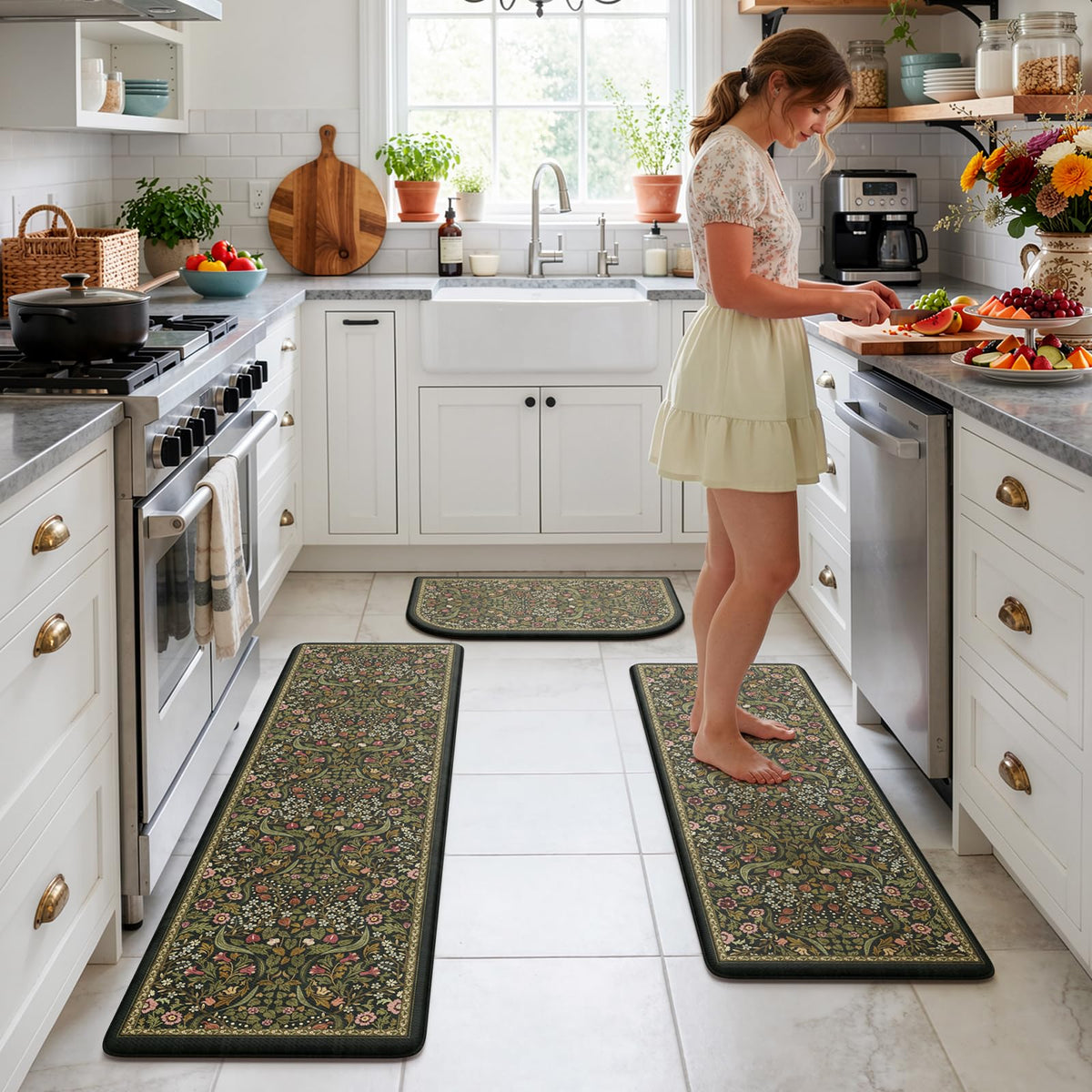 Collive Kitchen Mats for Floor, Kitchen Rugs Sets of 2 Non Slip Washable