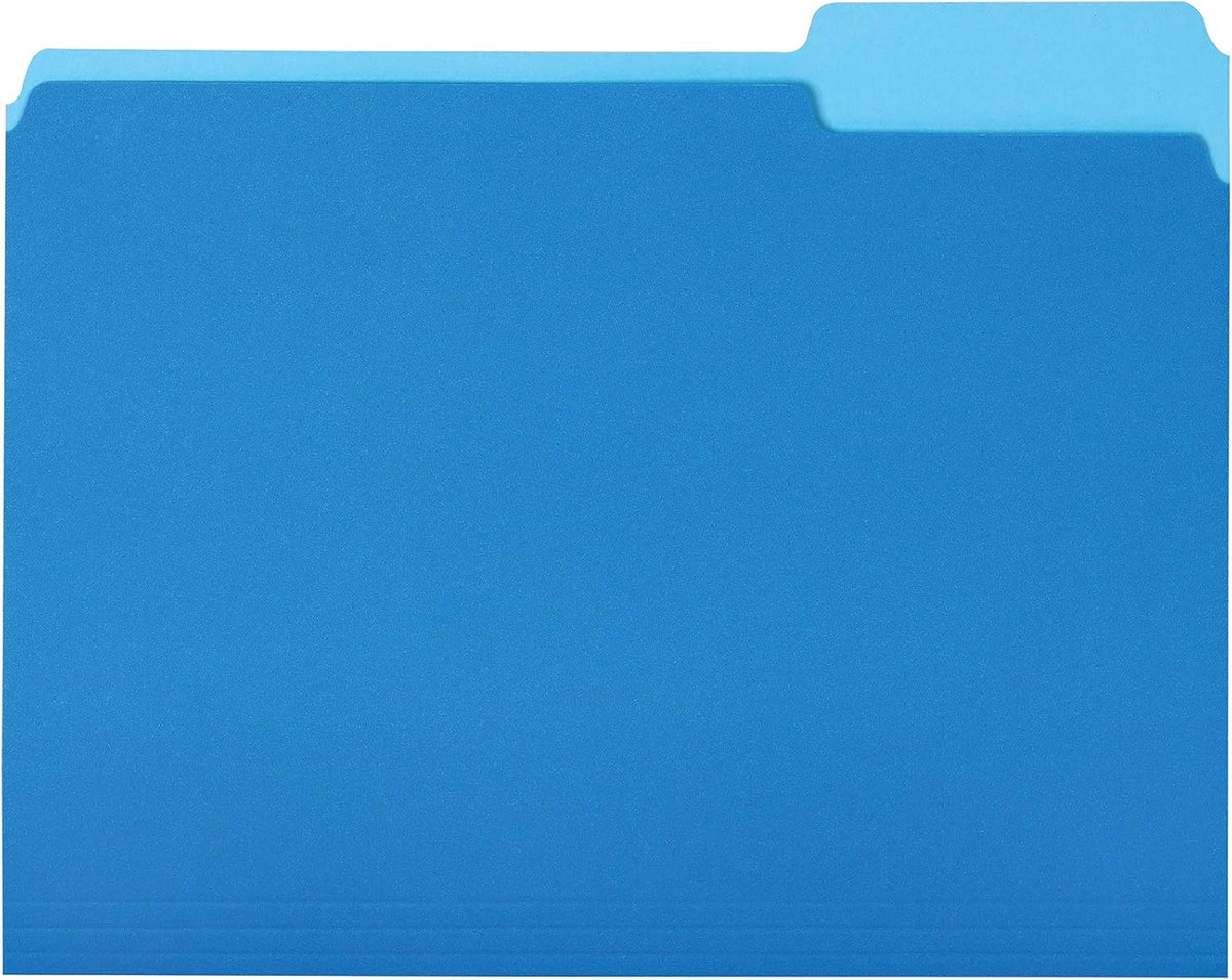 Amazon Basics File Folders for Organization, Letter Size, 1/3 Cut Tab, Sturdy with Tabs for Organizing and Filing, Blue, 36-Pack