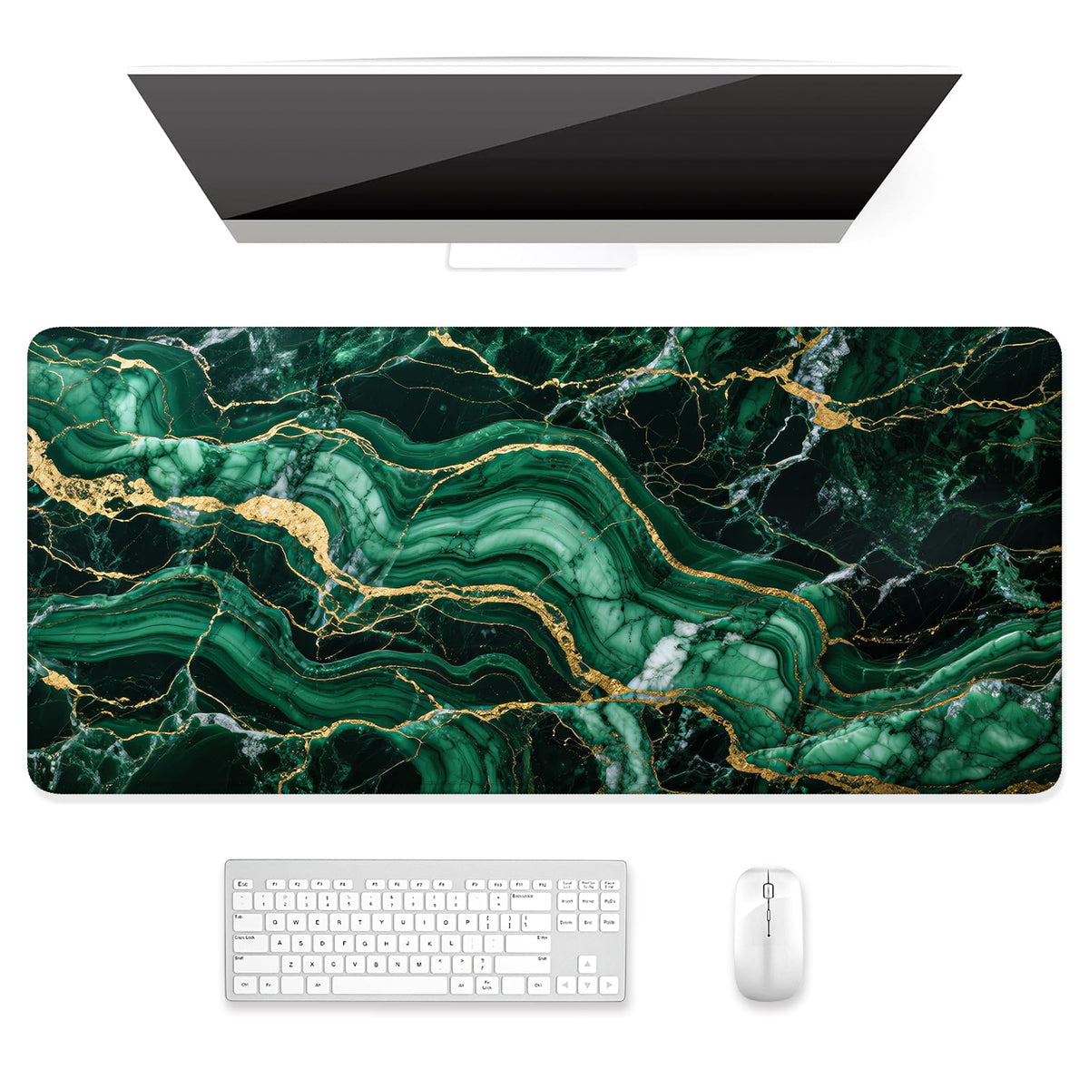 Desk Mat, Ultra Large Mouse Pad, XXL Gaming Mousepad, Green Tropical Leaves Deskpad, Big Extended Full Size Mouse Pad, Desktop Desk Matt for Keyboard, Laptop & Computer, 35.5 x 15.7 in