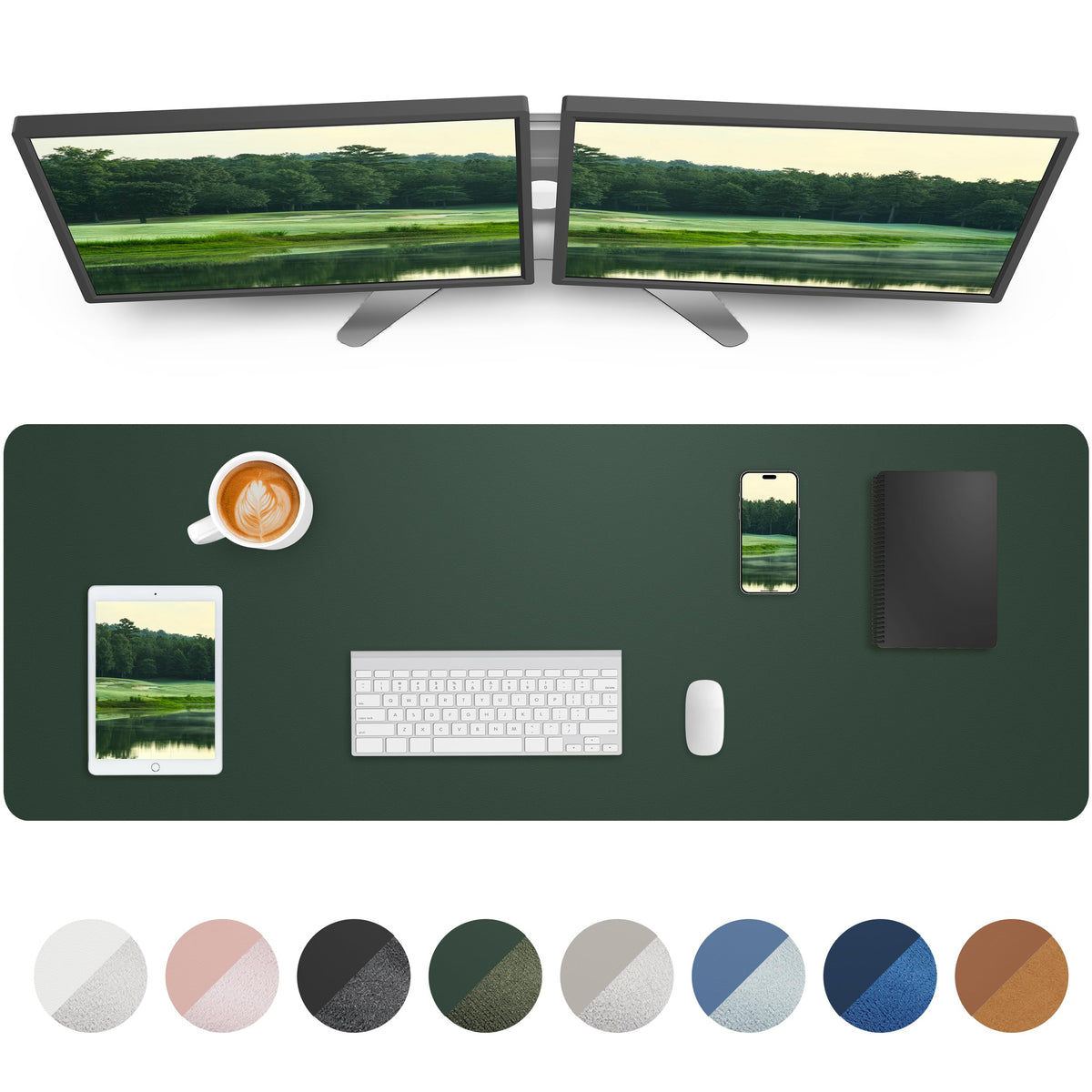 AFIING Leather Desk Pad Protector, Mouse Pad, Office Desk Mat, Non-Slip PU Leather Desk Blotter, Large Desk Mat, Waterproof Keyboard Mat for Office/Home/Decor (Dark Green, 48" x 17")