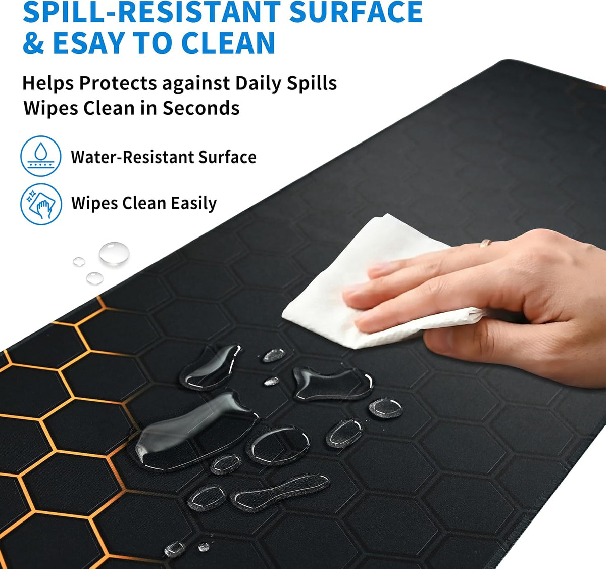 Extended Honeycomb Desk Mat, XXL Large Gaming Mouse Pad, Gold Glowing Pattern Stitched Edges Waterproof Non-Slip Rubber Base for Computer Keyboard Laptop Work Home Office 35.4"x15.7"