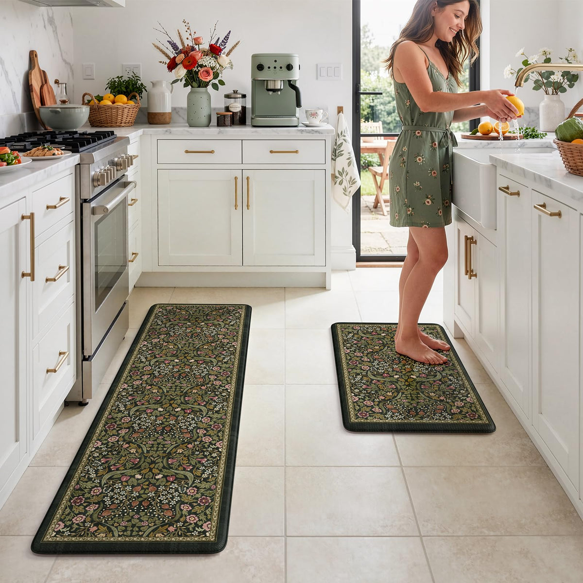 Collive Kitchen Mats for Floor, Kitchen Rugs Sets of 2 Non Slip Washable