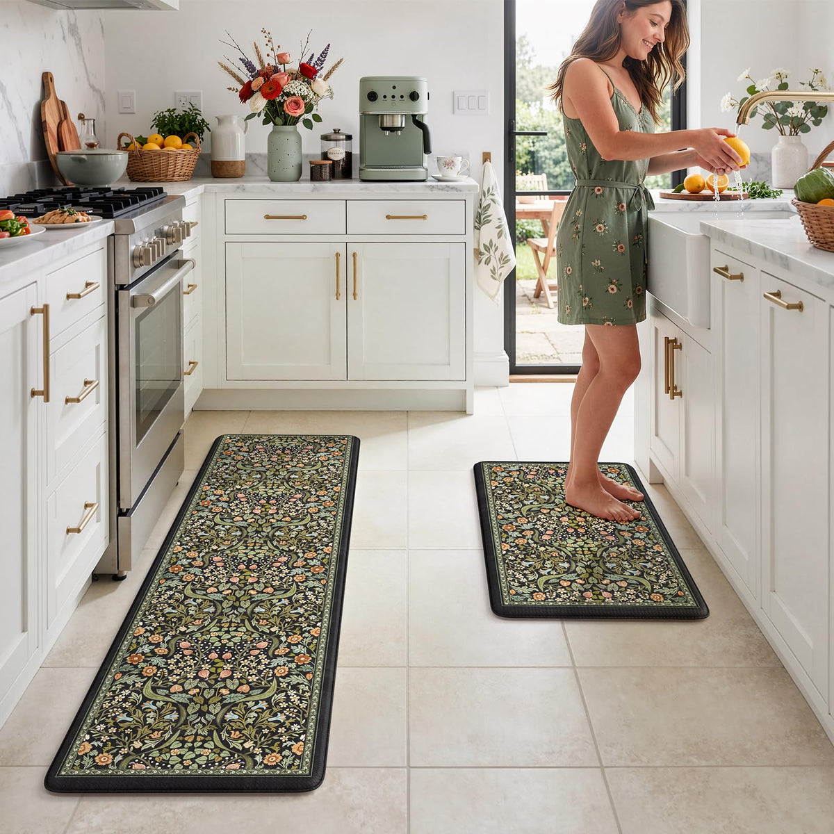 Collive Kitchen Mats for Floor, Kitchen Rugs Sets of 2 Non Slip Washable