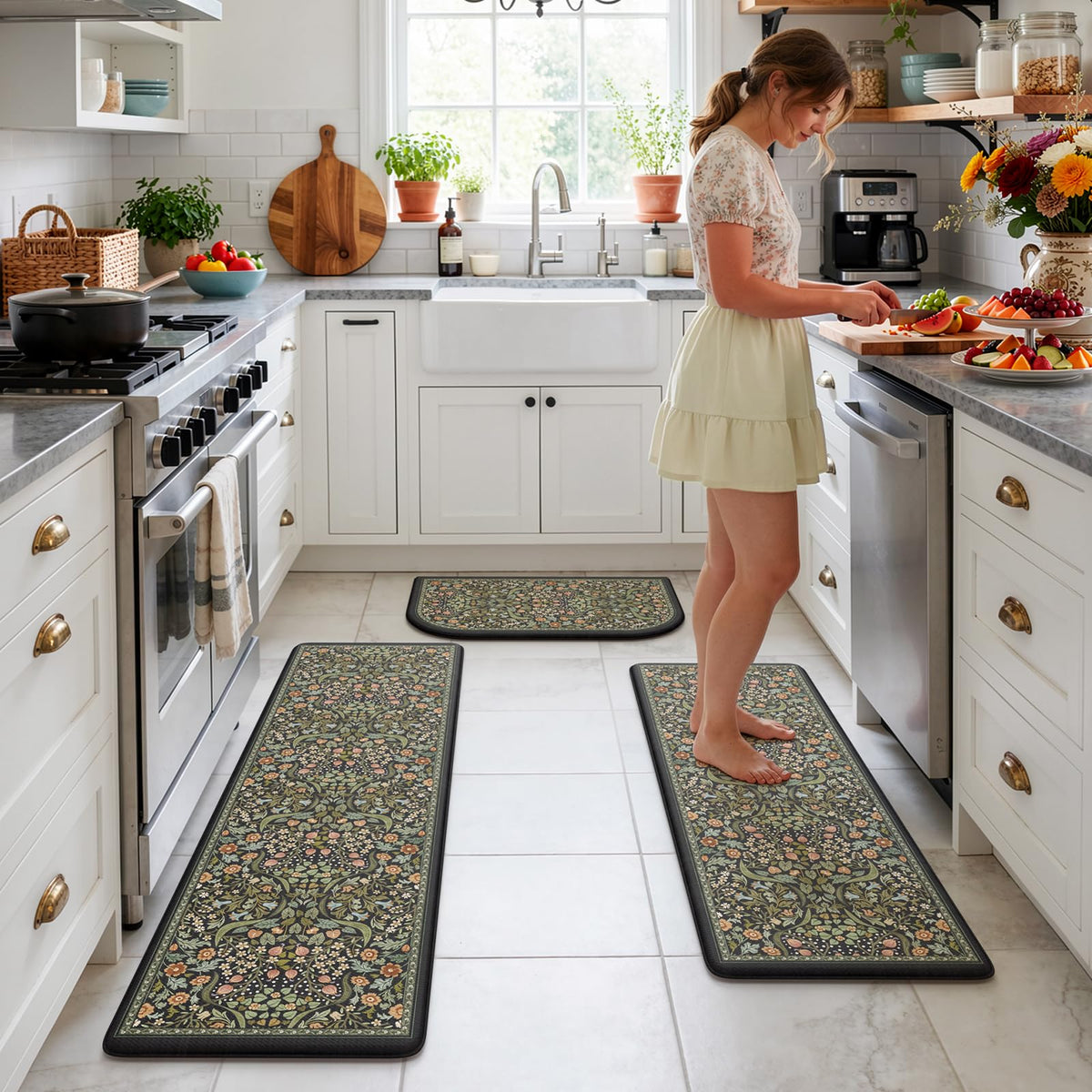 Collive Kitchen Mats for Floor, Kitchen Rugs Sets of 2 Non Slip Washable