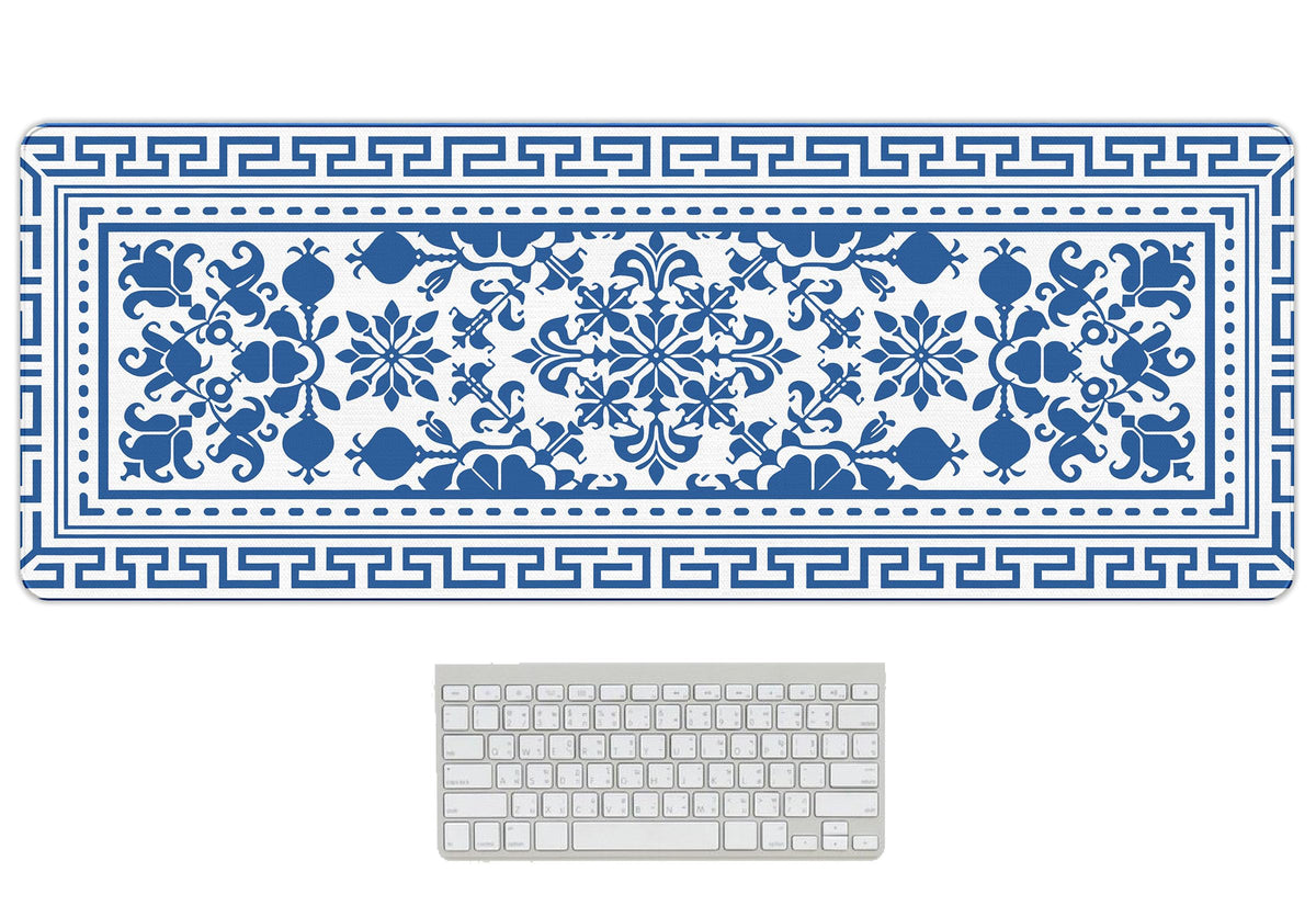 UTELKA Blue Desk Mat, Flroal Desk Matt for Desktop Mouse Pad 31.5x11.8
