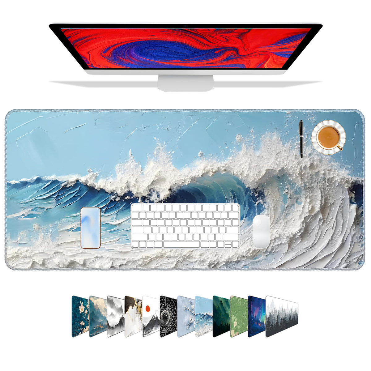 Galdas Mouse Pad For Gaming,Forest Background Pattern XXL XL Large Mouse Mat Long Extended MousePad Desk Mat Non-Slip Rubber Mice Pads Stitched Edges Thin (31.5 x 11.8 x 0.12 Inches) Tree