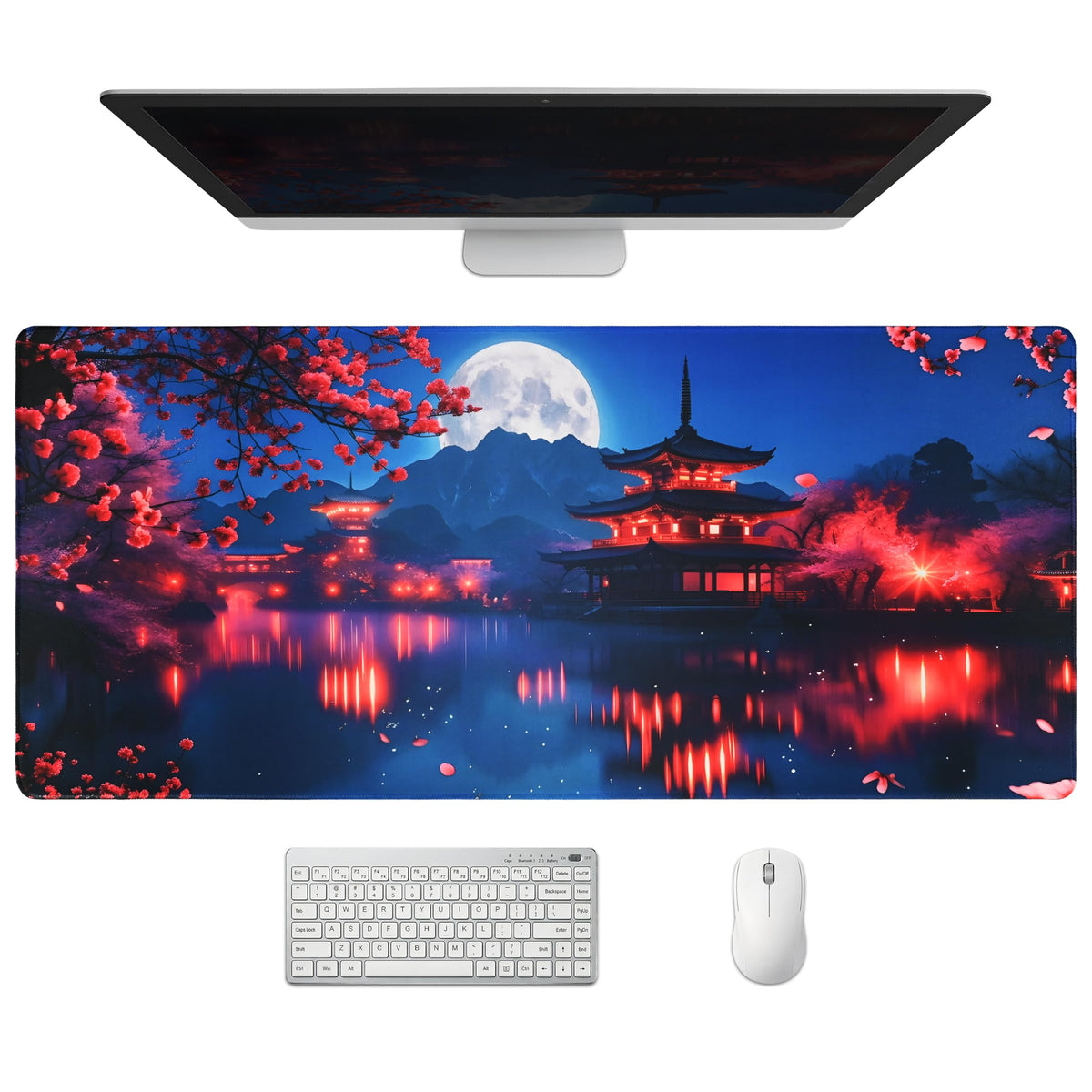 Extended Honeycomb Desk Mat, XXL Large Gaming Mouse Pad, Gold Glowing Pattern Stitched Edges Waterproof Non-Slip Rubber Base for Computer Keyboard Laptop Work Home Office 35.4"x15.7"